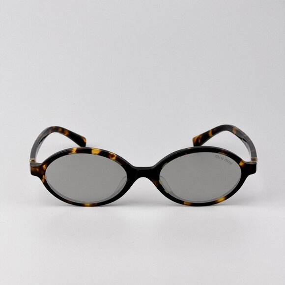 Miu Miu REGARD MU04ZSF Sunglasses – Havana Oval Grey Mirror Silver | Model VAU07 - Picture 1 of 11